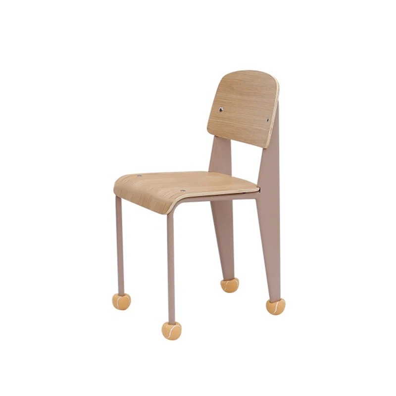 Contemporary Creative Geometric Oak Plywood Carbon Steel Dining Chair Backrest Armless For Dining Room