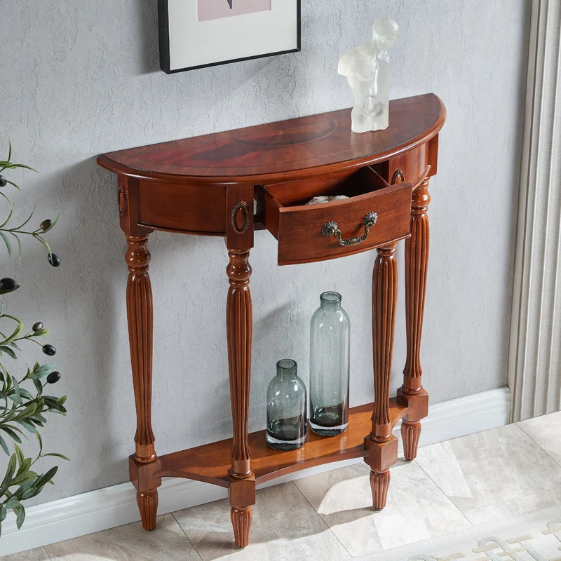 Victorian Brown End Table Half Moon Sofa Console Table for Hall