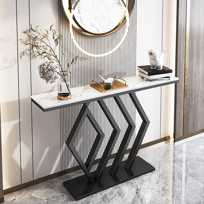 Glam Stone Console Table Rectangle Console Sofa Table for Hall