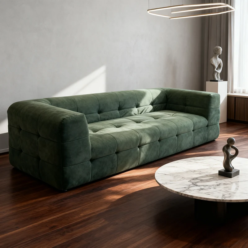 Modern Minimalist Fabric Compressed Sofa - Cube Tufted Vacuum Accent Sofa For Living Room