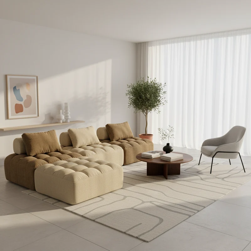 Retro Modular Free-Combination Compression Sectional Sofa - High-Density High-Resilience Foam Chenille Modular Sofa For Living Room