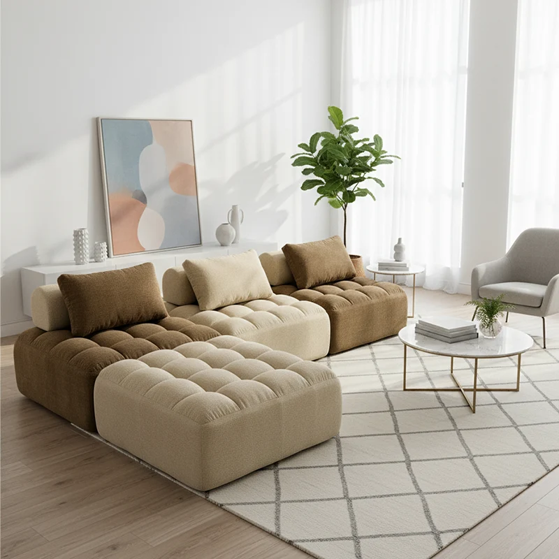 Retro Modular Free-Combination Compression Sectional Sofa - High-Density High-Resilience Foam Chenille Modular Sofa For Living Room