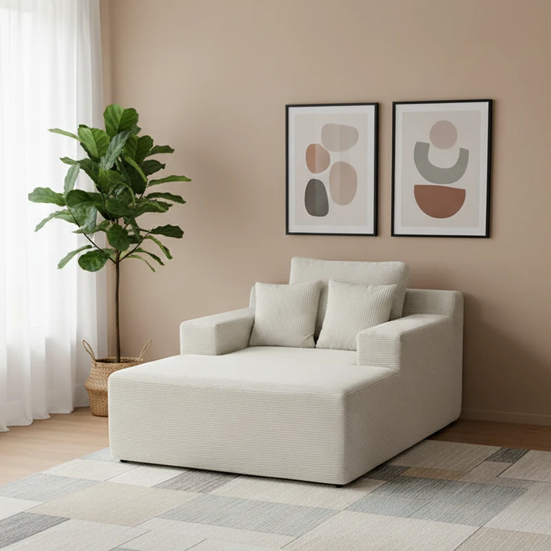 Scandinavian Lightweight Skeletal-Free Single Compression Sofa - High-Density High-Resilience Foam Corduroy Lounge Chair For Living Room