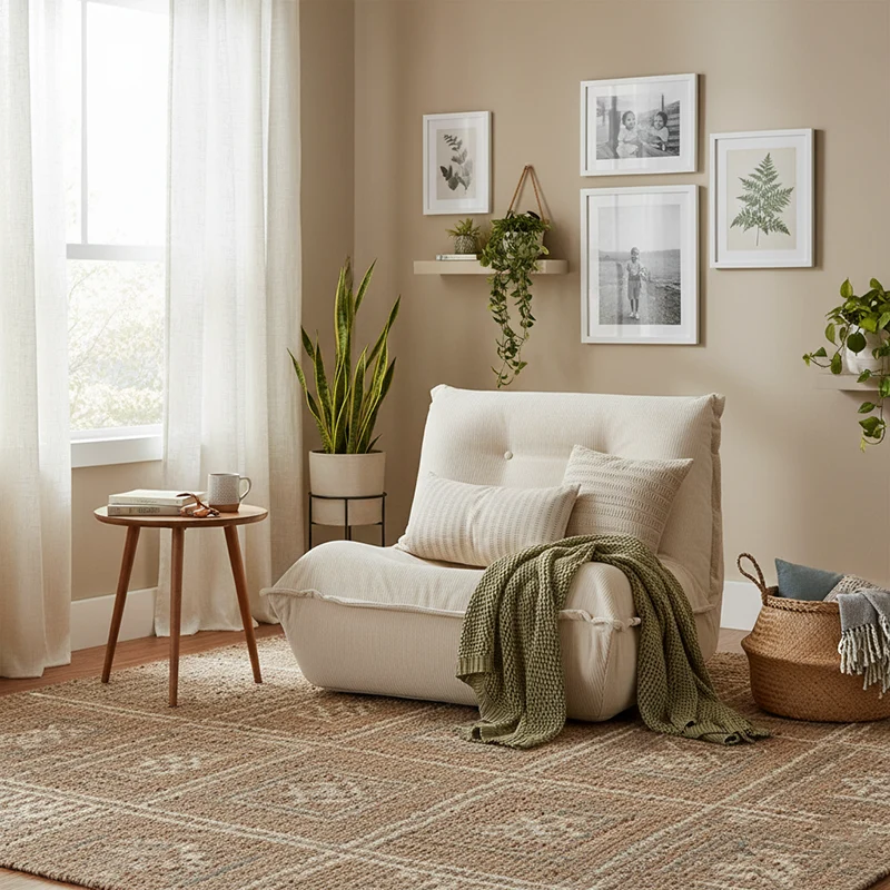 Contemporary Nordic Ergonomic Compressed Foam Sofa - Eco-Friendly High-Resilience Foam Fabric Sofa For Living Room & Bedroom