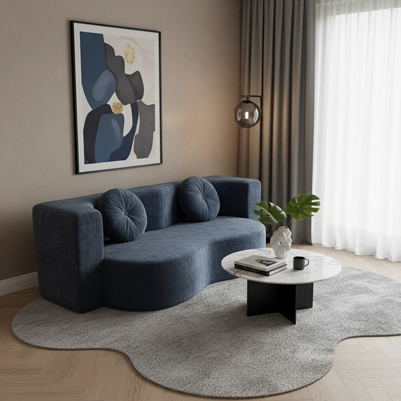 Contemporary Scandinavian Chenille Upholstery High-Resilience Foam Convertible Foldable Sofa Bed - U-Shaped Modular Compressed Loveseat Sofa For Living Room