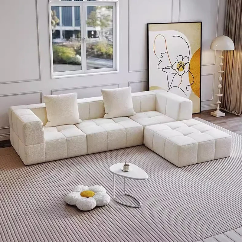 Contemporary Scandinavian Sherpa Fabric High-Resilience Foam Modular Compression Sofa - Rectangular Space-Saving Sofa For Living Room