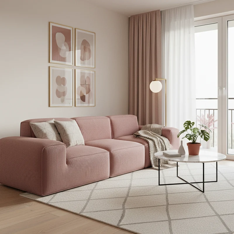 Contemporary Scandinavian High-Resilience Foam Fabric Compressed Modular Sofa - Rectangular Low-Profile Wide Seat Couch Space-Saving For Living Room
