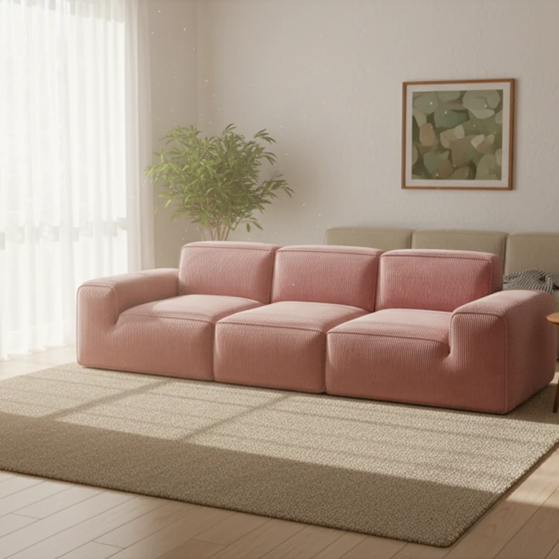 Contemporary Scandinavian High-Resilience Foam Fabric Compressed Modular Sofa - Rectangular Low-Profile Wide Seat Couch Space-Saving For Living Room