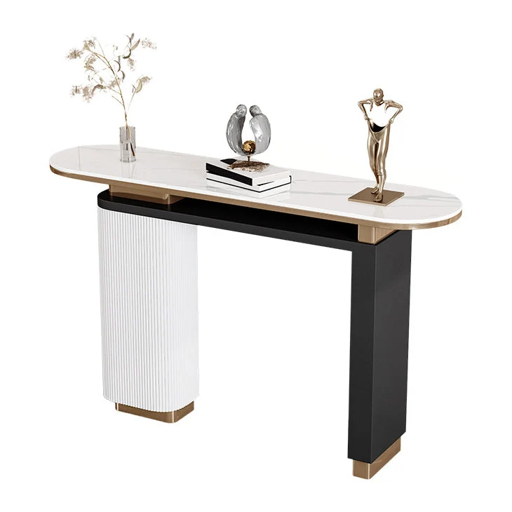 Glam Stone Console Table Oval Shape Console Sofa Table for Hall