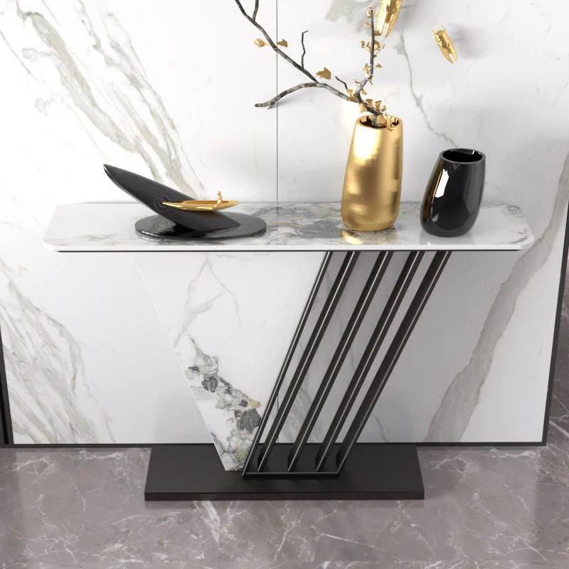 Stone Rectangle Accent Table Modern 31.5" Tall Console Table with 1 Shelf