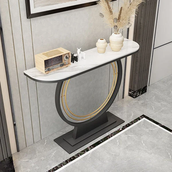 31.5" Tall Hall Console Table Stone Rectangle Accent Table with Abstract Base