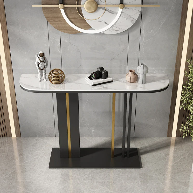 Modern 31.5" Tall Console Table Stone Abstract Base Accent Table for Hall