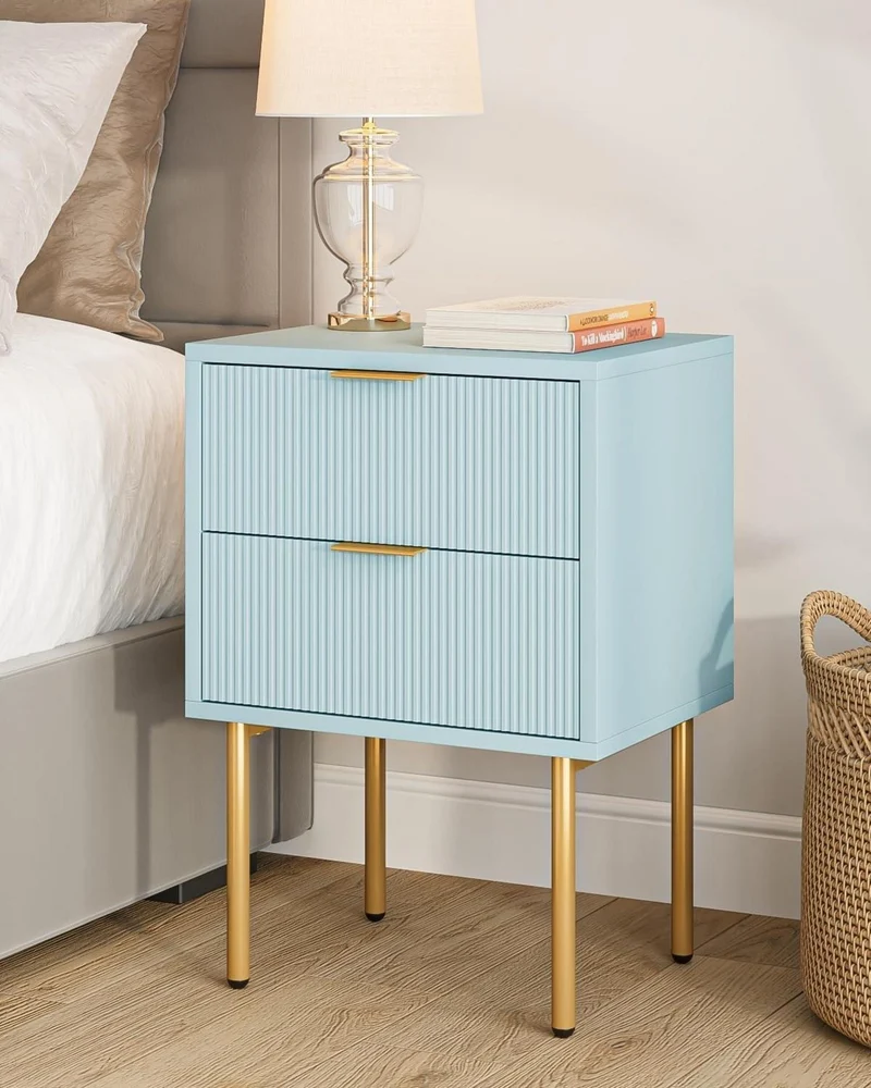 Nachtschrank mit 2 Schubladen und goldenen