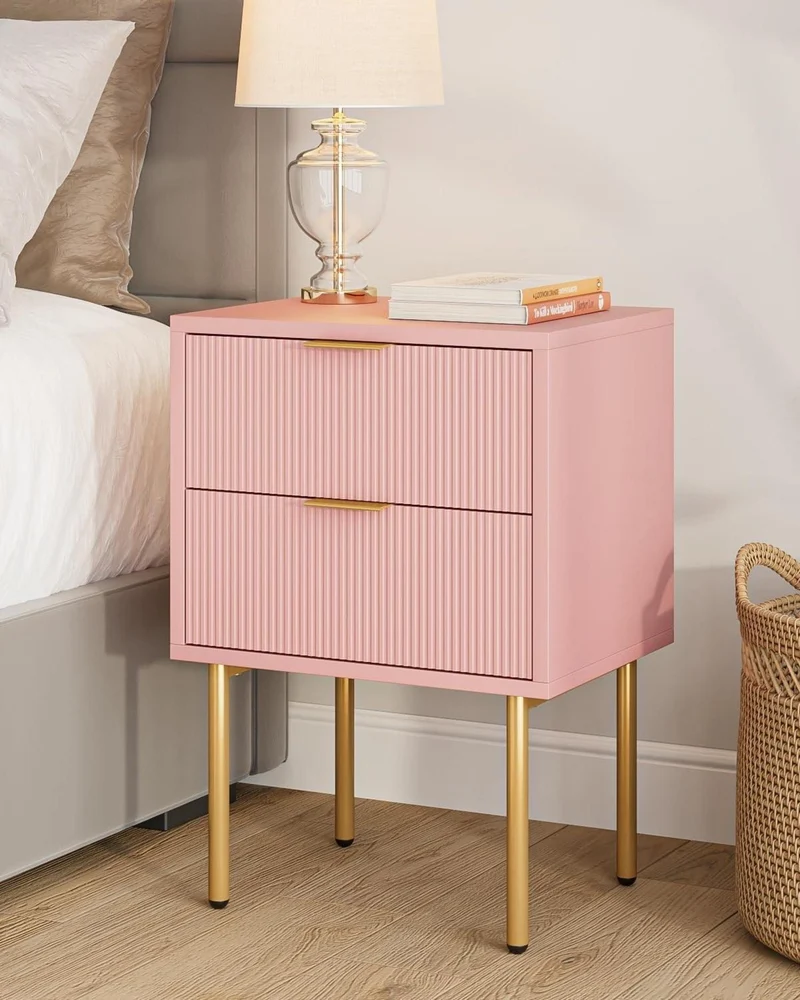 Modernes Nachtkästchen mit 2 Schubladen in Rosa