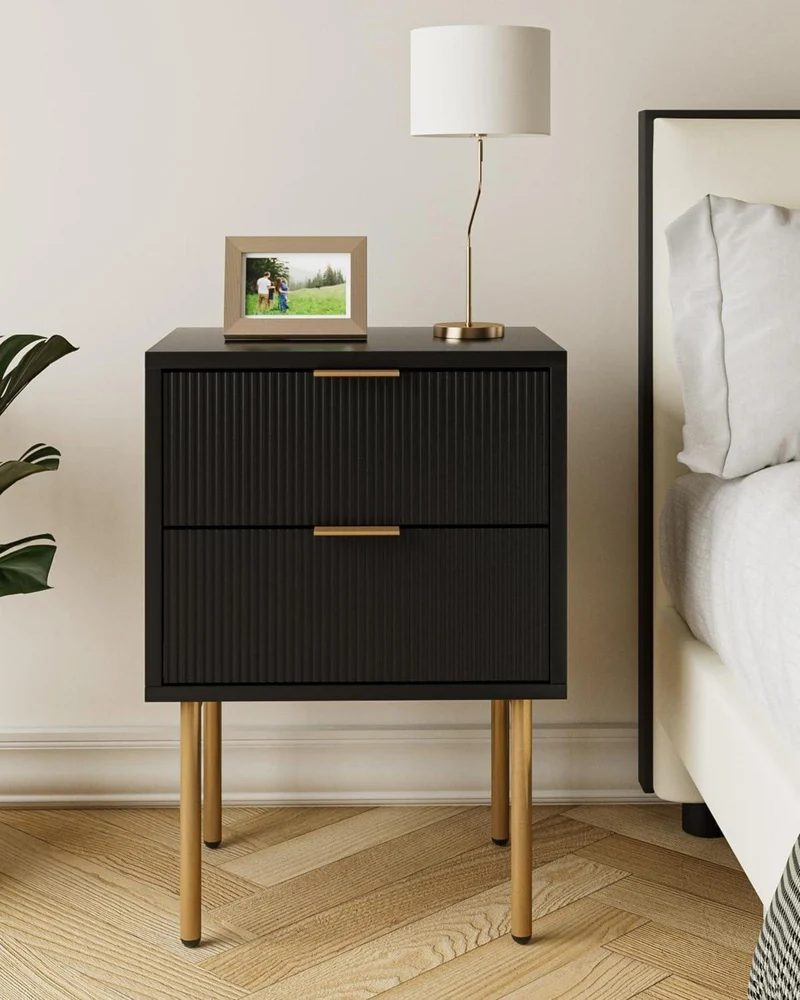 Nachttisch mit Schubladen Boho modern Schwarz Gold