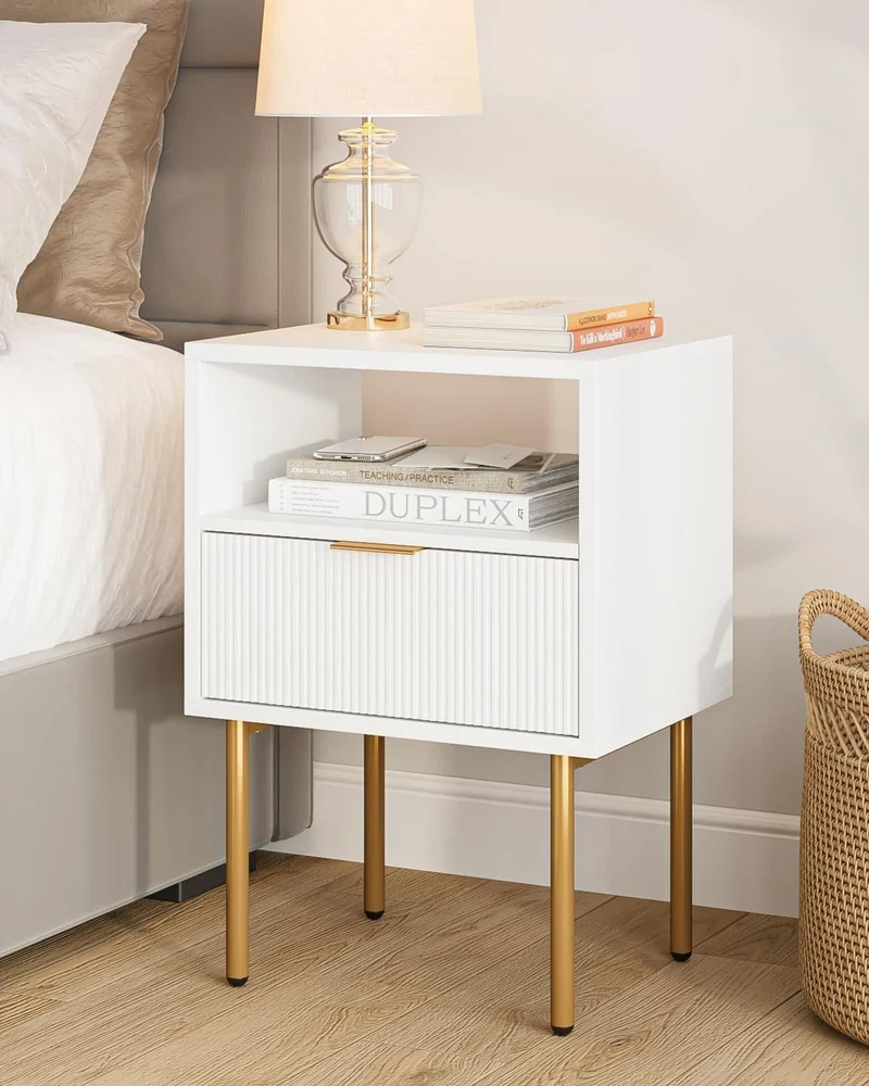 Nachttisch Weiß Gold Modern Nachtkommode 1 Schublade 1