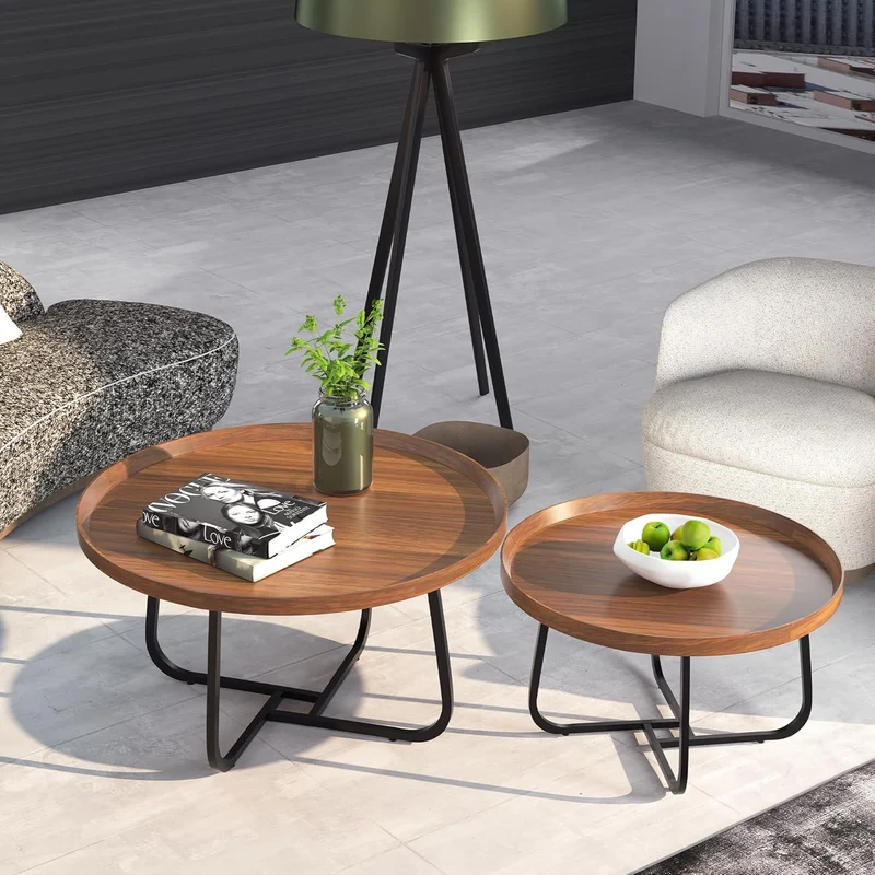 Couchtisch Rund 2er Set Holz Metall Wohnzimmertisch