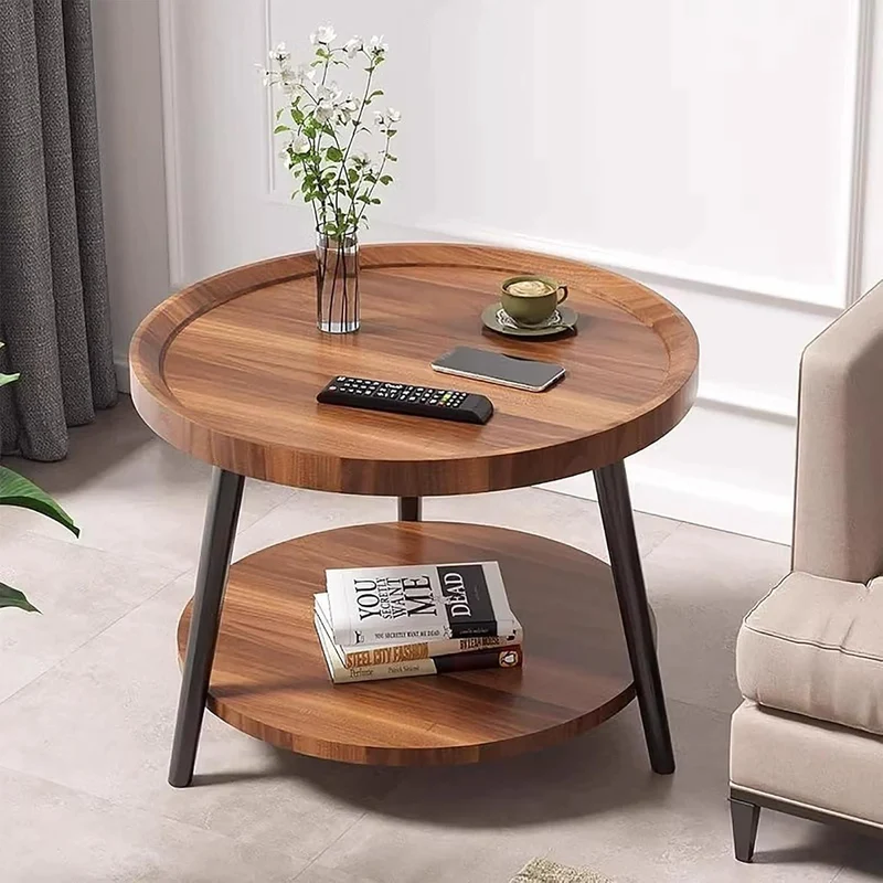 Runder Beistelltisch Holz mit 2 Ablagen H48x Ø50 cm