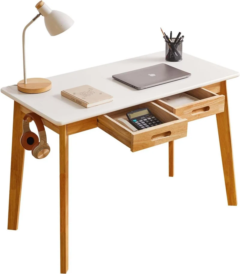Kleiner Computertisch aus Holz mit Schublade und Hängestange