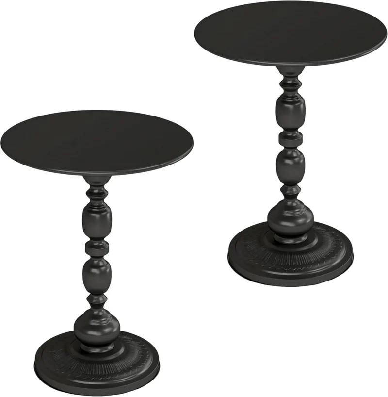 Kleiner Schwarzer Runder Metall-Couchtisch 2er Set Vintage