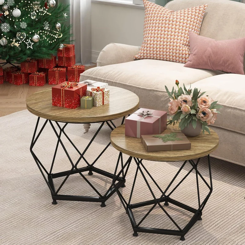 Runder Couchtisch Set Terrabraun Stahl 2er Wohnzimmer