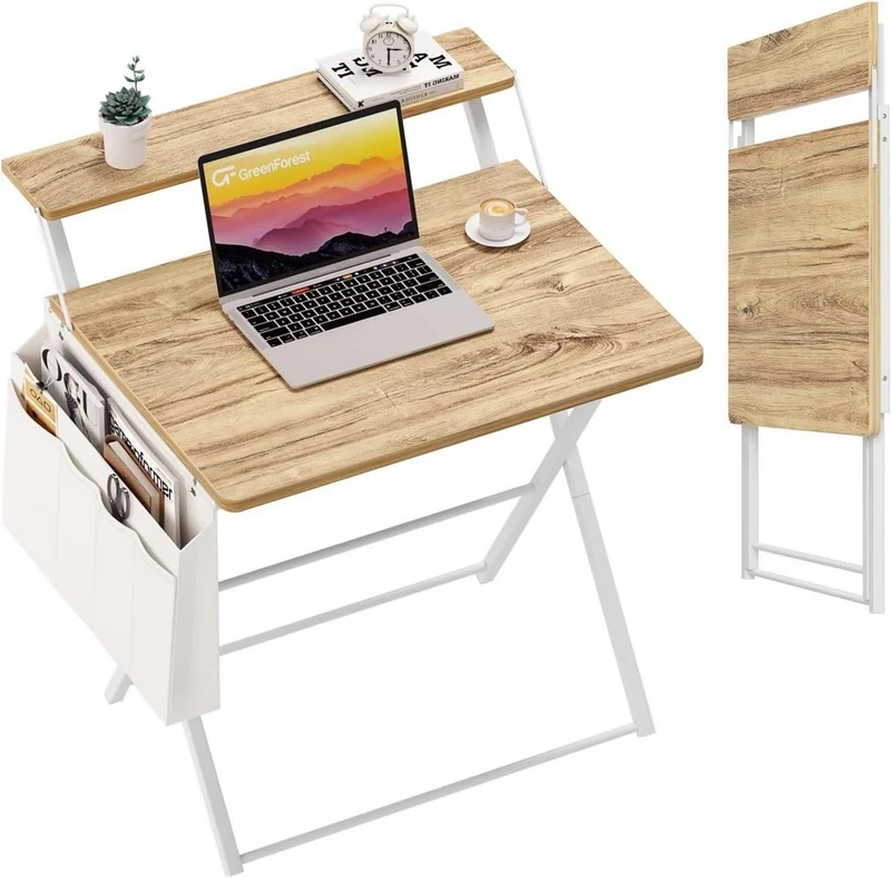 Klappbarer Schreibtisch 60cm mit Regal und Tasche, Eiche