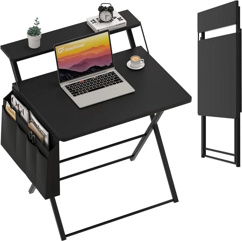 Klapptisch 60 cm Weiß mit Regal und Aufbewahrungstasche