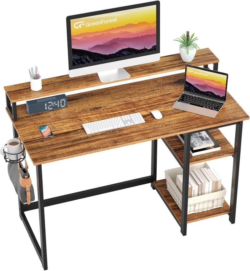 Schreibtisch 120 x 55 cm mit Regal, Monitorständer