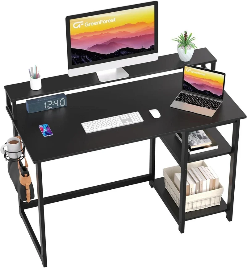 Schreibtisch 120 x 55 cm Schwarz Gaming Tisch mit Regal