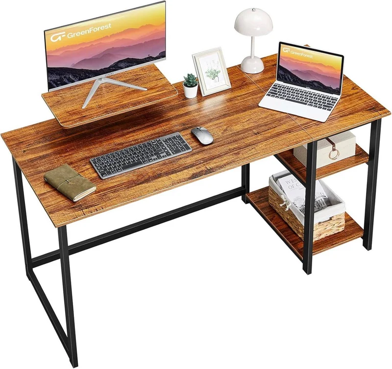 Schreibtisch 140cm mit Stauraum und Monitorständer Walnuss