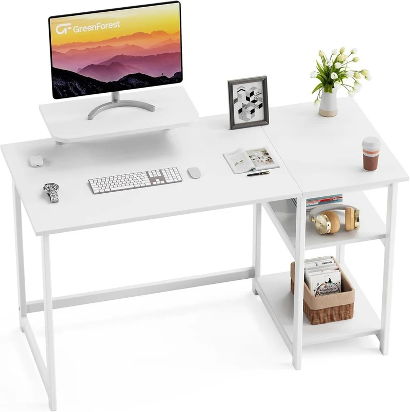 Schreibtisch Weiß mit Stauraum 100cm, PC Computertisch mit
