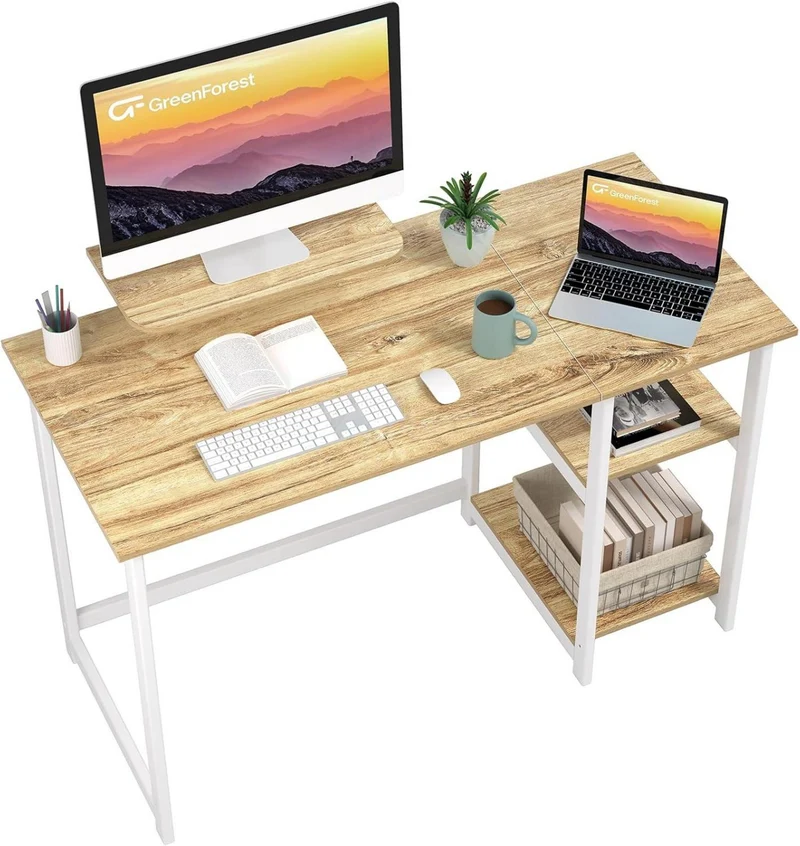 Kleiner Schreibtisch mit Monitorständer und Stauraum 100cm