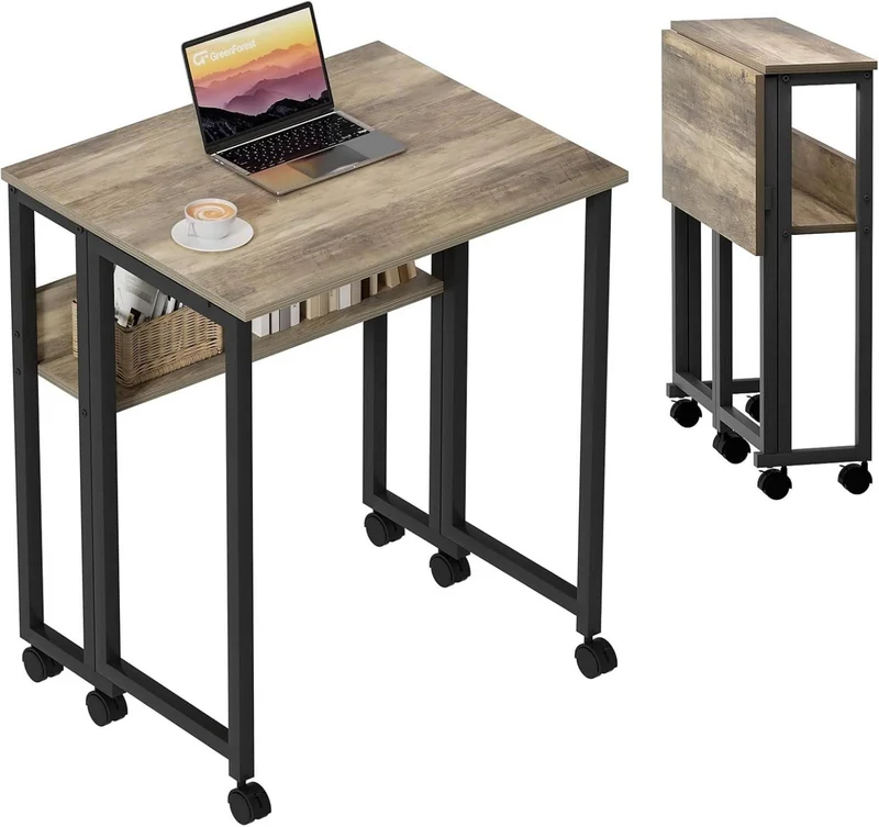 Kleiner Klappschreibtisch 80 cm mit Rollen und Stauraum