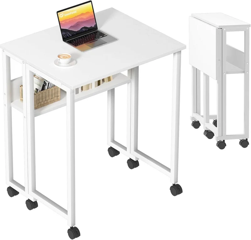 Kleiner Klappschreibtisch mit Rollen und Stauraum 63 cm