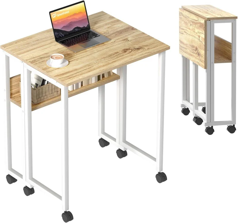 Kleiner klappbarer Schreibtisch mit Rollen und Stauraum, 63