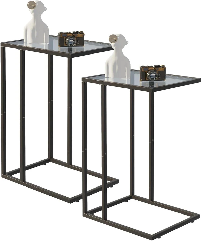 C-förmiger Beistelltisch 2er Set Glas Metallrahmen