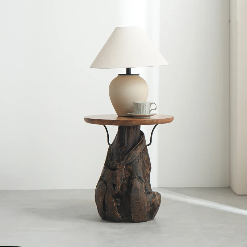Traditional Chinese Natural Teak Wood Side Table - Hand-Carved Coffee Table For Living Room