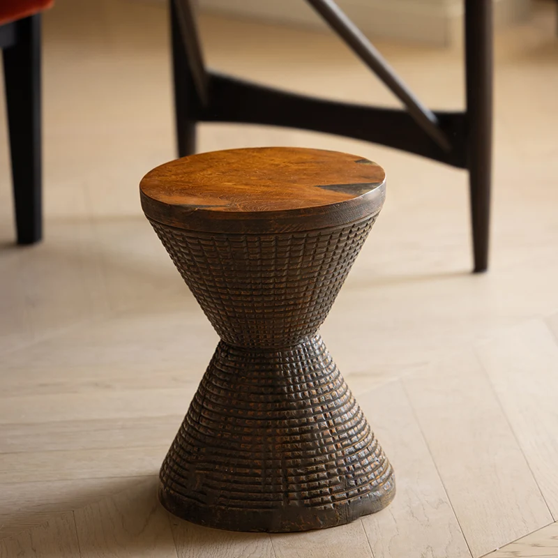 Traditional Sculptural Hourglass Coffee Table - Teak Wood Handmade Statement End Table For Living Room