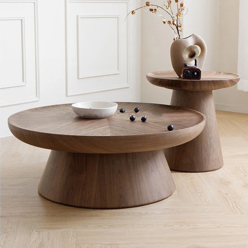 Modern Minimalist MDF Round Coffee Table Set With Raised Edges For Living Room