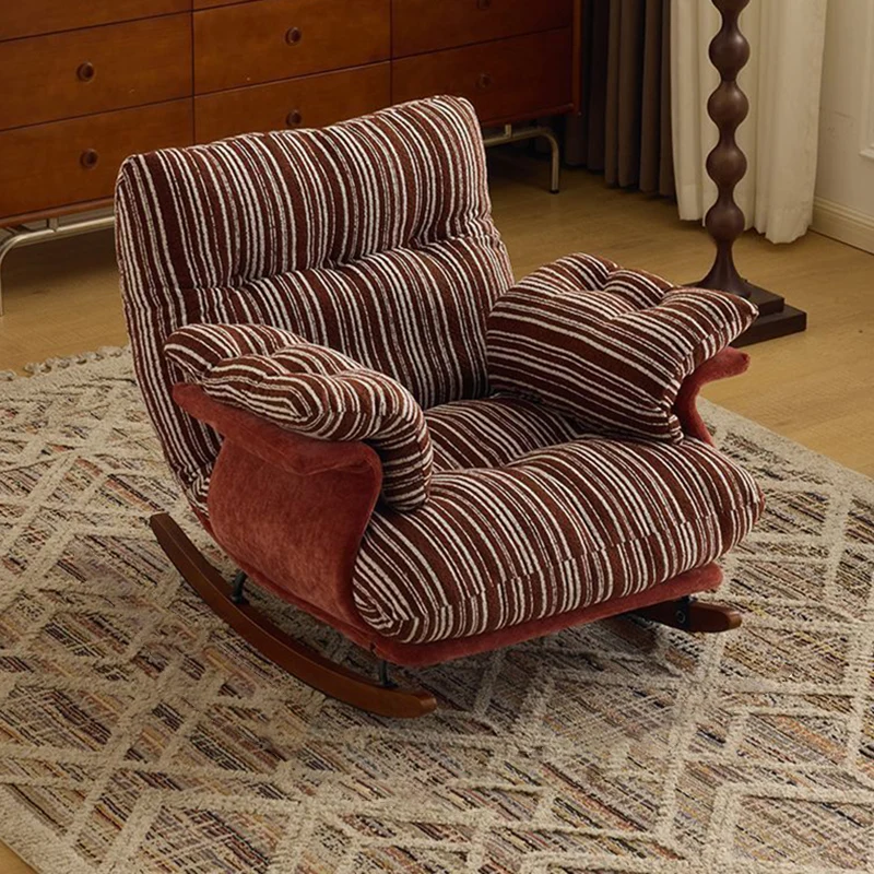 Contemporary Retro Velvet Iron & Wood Plush Upholstered Rocking Chair With Armrests & Reclining Function For Living Room