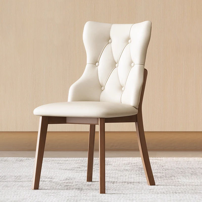 Modern Luxury Solid Wood & Faux Leather Upholstered Seat Dining Chair With Backrest Set Of 2 For Dining Room