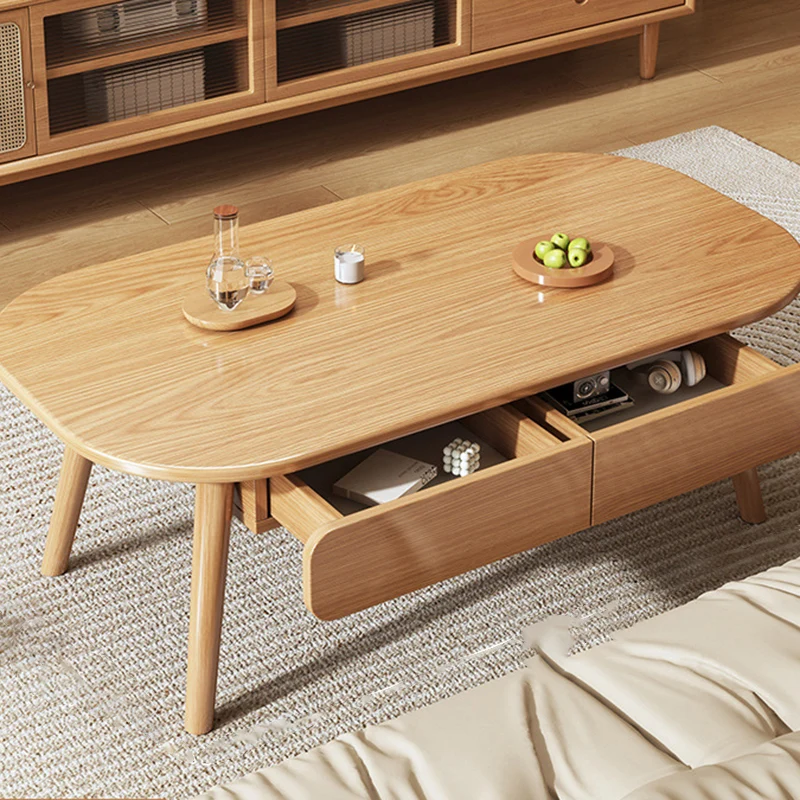 Modern Minimalist Eco Board Rounded Rectangle Coffee Table With 2 Drawers For Living Room