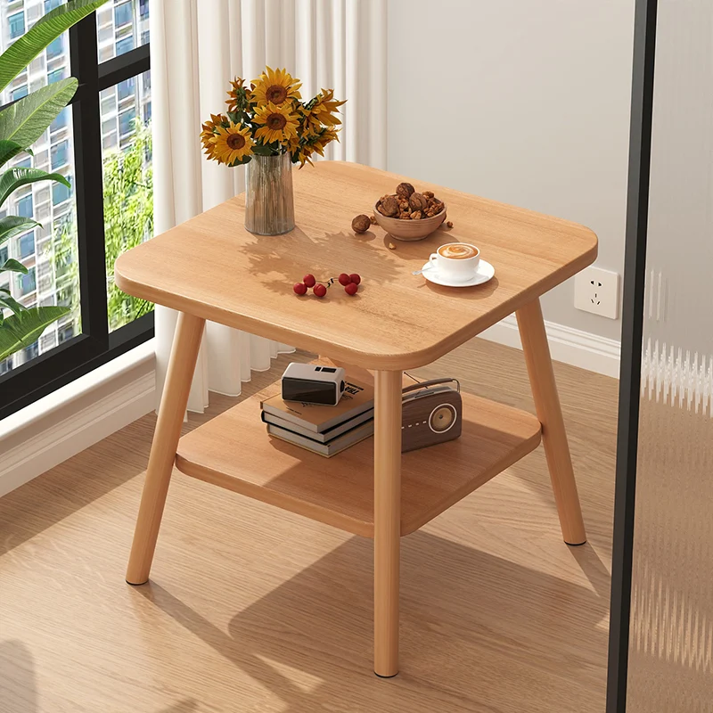 Modern Minimalist MDF Rounded-Corner Square Side Table 2-Tier For Living Room