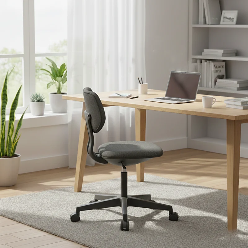Modern Minimalist PP & Nylon & Linen Metal Swivel Desk Chair With Adjustable Height & Backrest For Home Office & Bedroom