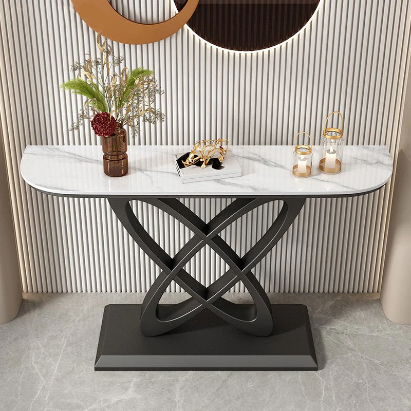 Glam Stone Console Table Iron Scratch Resistant Console Sofa Table for Hall