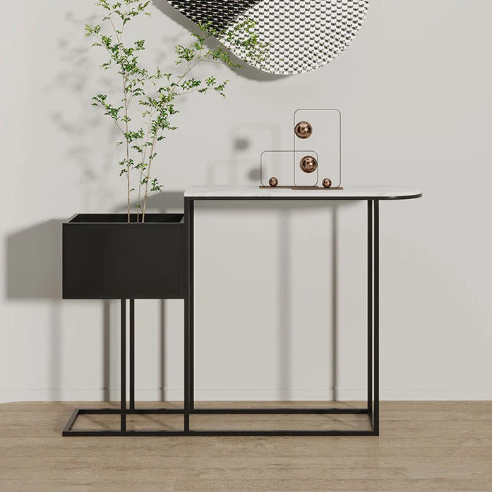 Glam Metal Console Table Stone Console Sofa Table with Storage for Hall
