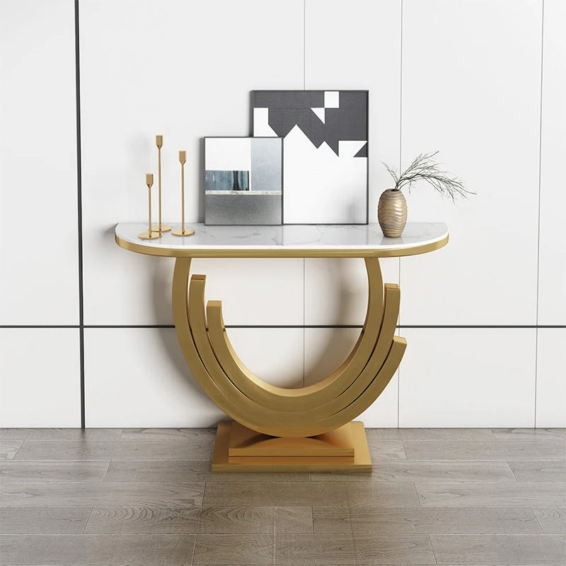 Glam Golden Console Table Marble Stain Resistant Console Sofa Table for Hall