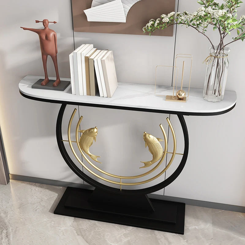 31.5" H Modern Console Accent Table Antique Finish Half Moon Console