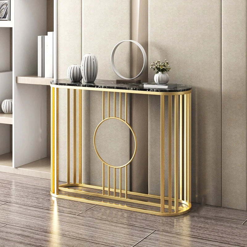 Glam Marble Oval Console Table Gold Frame Console Sofa Table for Hall
