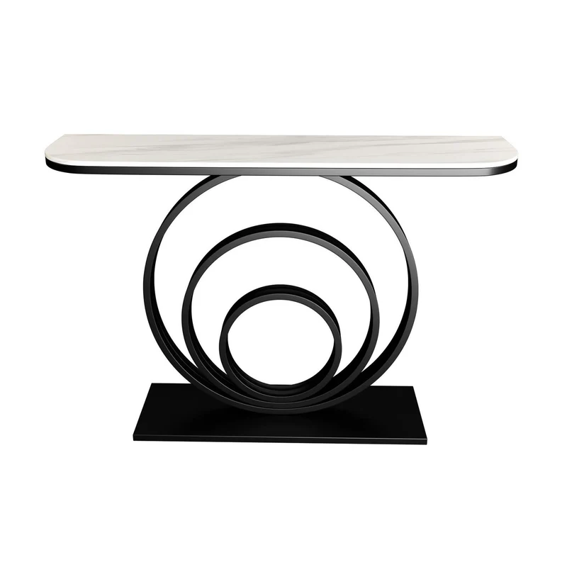 Modern Half Moon Accent Table Stone Console Sofa Table for Hall